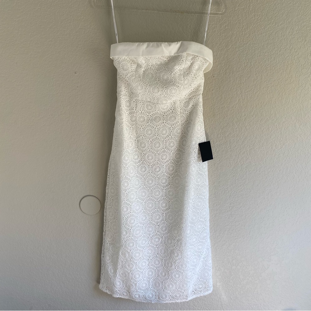 Lulus Chic Intent White Crochet Textured Strapless Midi Dress